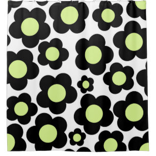 Cortina Para Box Padrão Preto de Flor de Hippie Verde Neon