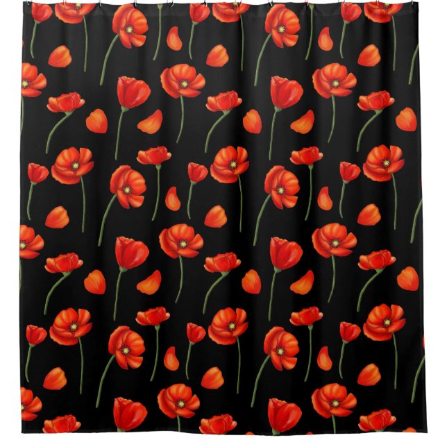 Cortina Para Box padrão preto de papoila (Frente)