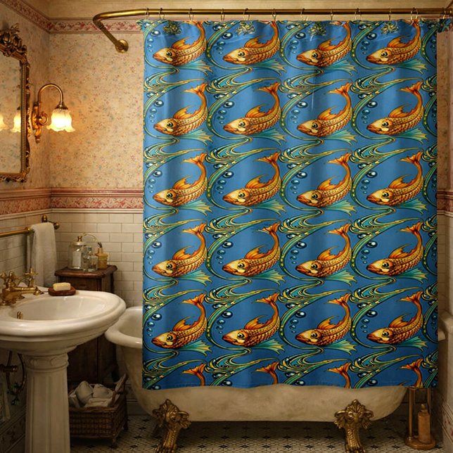 Cortina Para Box Padrão Retro Art Nouveau de Peixes Koi (Criador carregado)