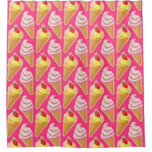 Cortina Para Box Padrão rosa Kawaii com sorvete de morango