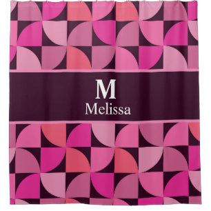 Cortina Para Box Padrão rosa moderno do Meio século monograma