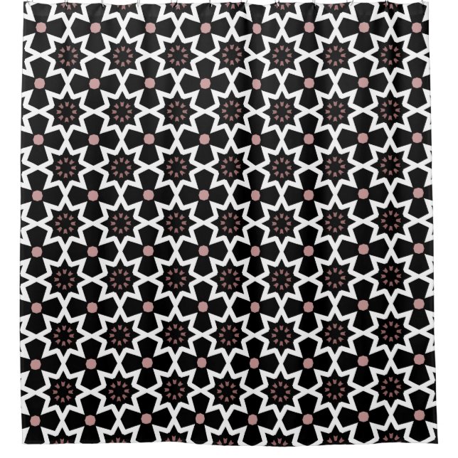 Cortina Para Box Padrão rosa preto e branco (Frente)
