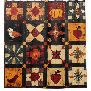 Cortina Para Box Padrão Rustic Autumn Patchwork Quilt   Farmhouse