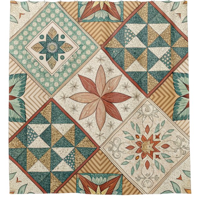 Cortina Para Box Padrão Rustic Diamond Patchwork - Geométrico (Frente)