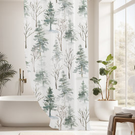 Cortina Para Box Padrão Rustic Winter Pine Trees