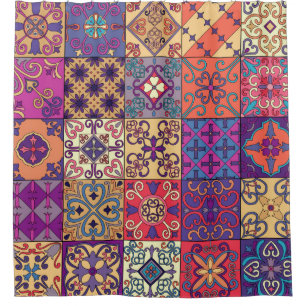 Cortina Para Box Padrão sem costura com azulejos portugueses em ta