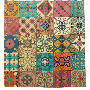 Cortina Para Box Padrão sem costura com azulejos portugueses em ta