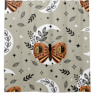 Cortina Para Box padrão sem costura com borboleta boêmica no mo
