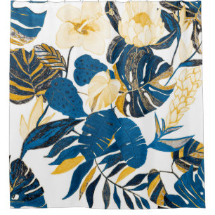 Cortina Para Box Padrão sem costura com folhas e flores tropicais