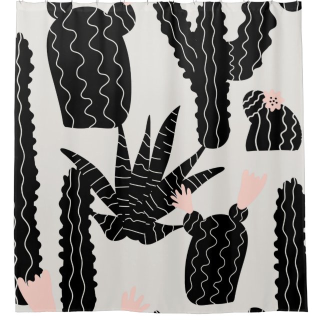 Cortina Para Box Padrão sem costura com ilustração de cactos (Frente)