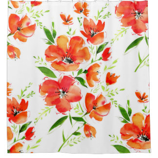 Cortina Para Box Padrão sem costura de aquarela flores de laranja