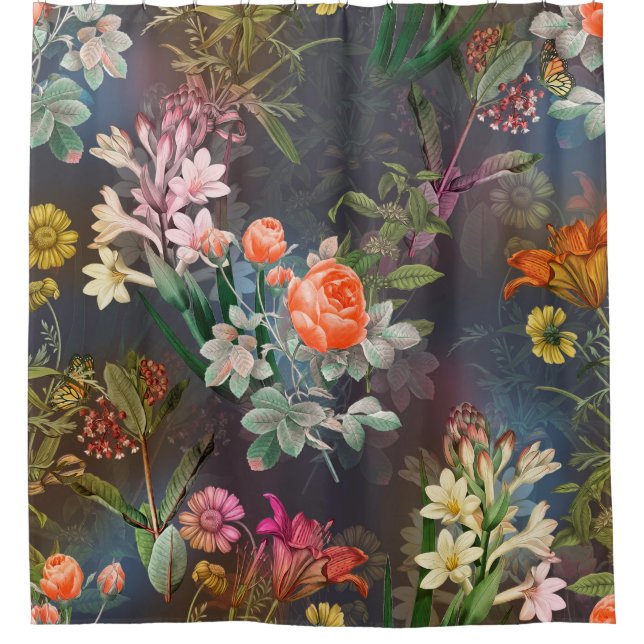 Cortina Para Box Padrão sem costura de flor botânica (Frente)