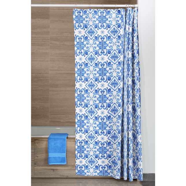 Cortina Para Box Padrão Toile Francês Azul (Criador carregado)