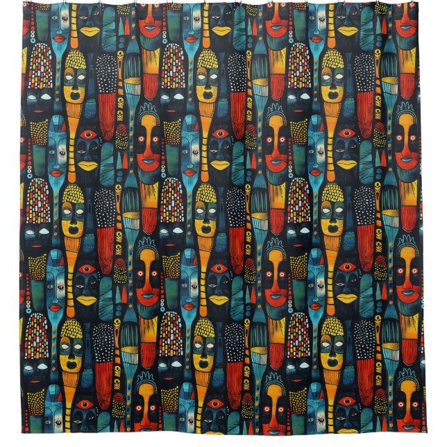 Cortina Para Box Padrão tribal africano com ídolos. (Frente)