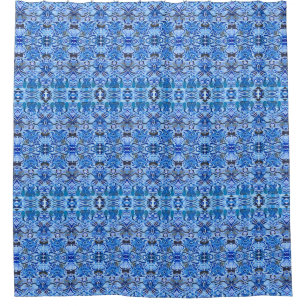 Cortina Para Box Padrão Tribal Batik em Azul e Branco Indigo