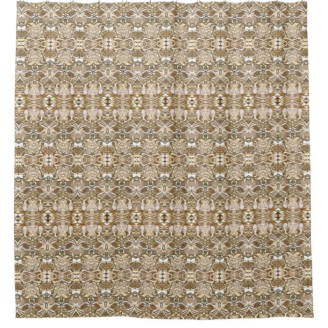 Cortina Para Box Padrão Tribal Batik em Café Brown e Beige (Frente)
