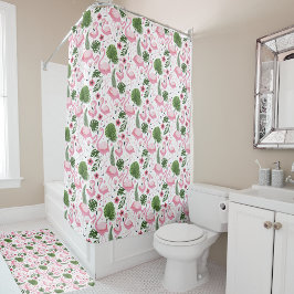 Cortina Para Box Padrão Tropical Flamingo & Palm Leaves