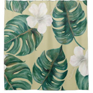 Cortina Para Box Padrão tropical uniforme de aquarelas com p exót