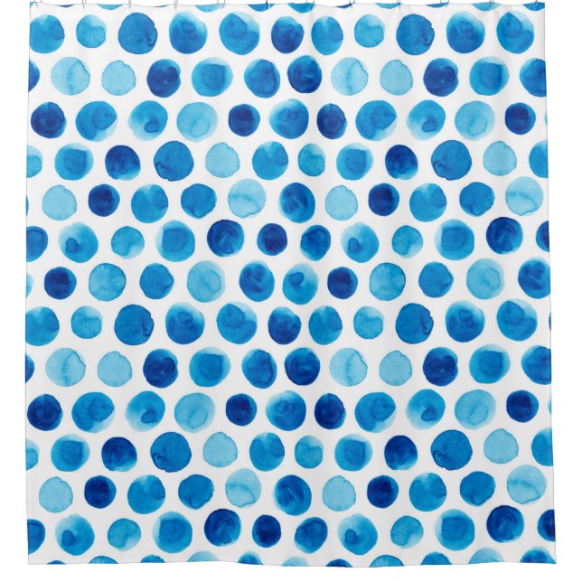 Cortina Para Box Padrão uniforme de aquarela com bolinhas azuis (Frente)