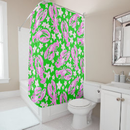 Cortina Para Box Padrão Verde Cor-de-rosa da lavagante de pré-disqu