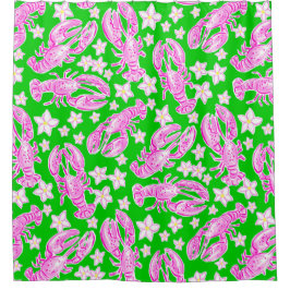 Cortina Para Box Padrão Verde Cor-de-rosa da lavagante de pré-disqu