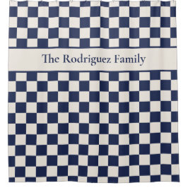 Cortina Para Box Padrão Verificado de Creme Azul de Marinho Negrito