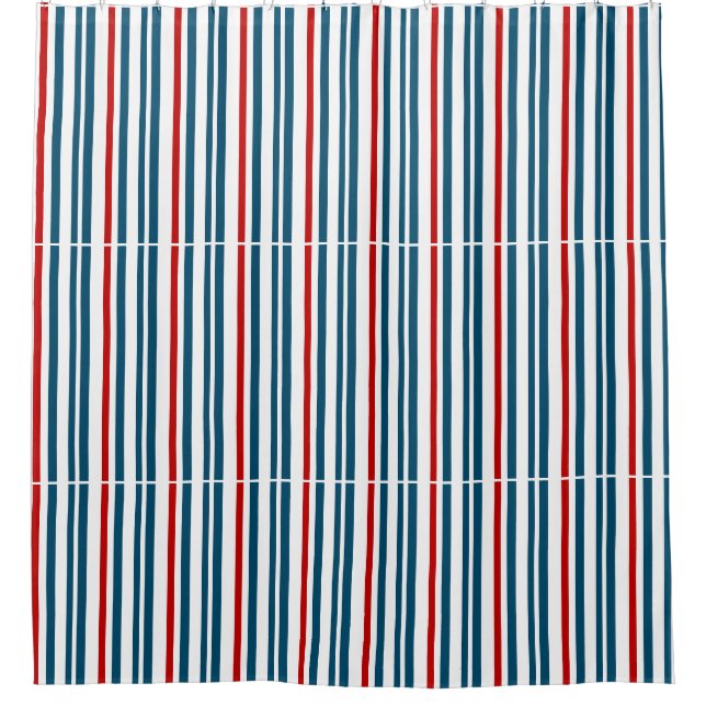 Cortina Para Box Padrão vermelho e azul riscado (Frente)