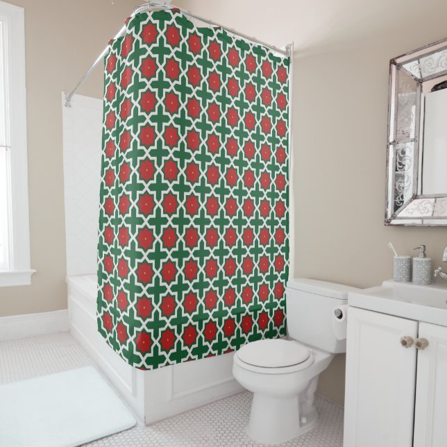Cortina Para Box Padrão Vermelho e Branco Verde Natal (In Situ)