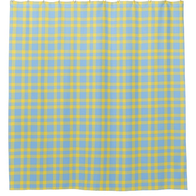 Cortina Para Box Padrão Xadrez Azul Amarelo (Frente)