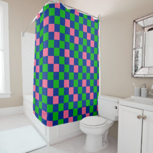 Cortina Para Box Padrão Xadrez Azul Verde Rosa Design 