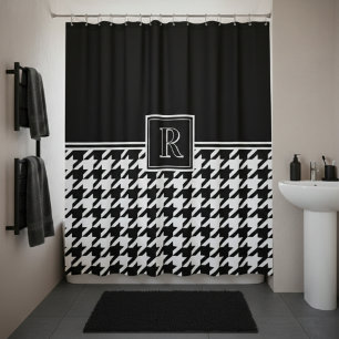 Cortina Para Box Padrão Xadrez com Monograma Preto e Branco