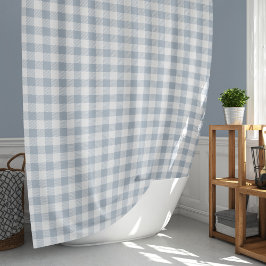 Cortina Para Box Padrão Xadrez Costeiro Gingham Branco Azul Suave