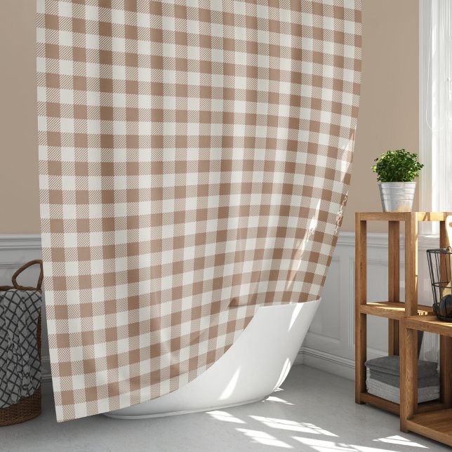 Cortina Para Box Padrão Xadrez Gingham Bege Marrom (Criador carregado)