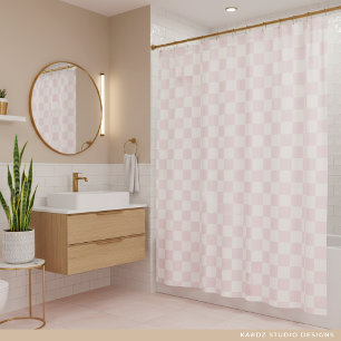 Cortina Para Box Padrão Xadrez Moderno Rosa Branco