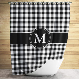 Cortina Para Box Padrão Xadrez Preto e Branco Monograma Elegante