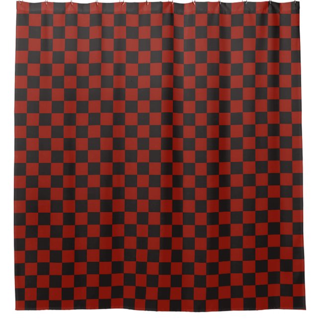 Cortina Para Box Padrão xadrez preto e vermelho profundo (Frente)