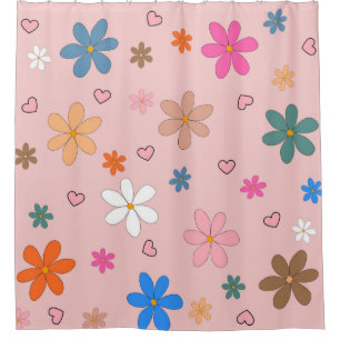 Cortina Para Box Padrão Y2K do Coração da Flor Colorido Pink