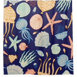 Cortina Para Box Padrões de Algas de Peixes-Jellyfish