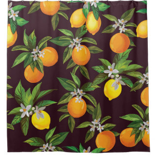 Cortina Para Box Padrões De Citros, Laranjas De Limões Vintage.
