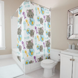 Cortina Para Box Padrões De Gatos, Gatos Cutes, Gatinhos, Peixes