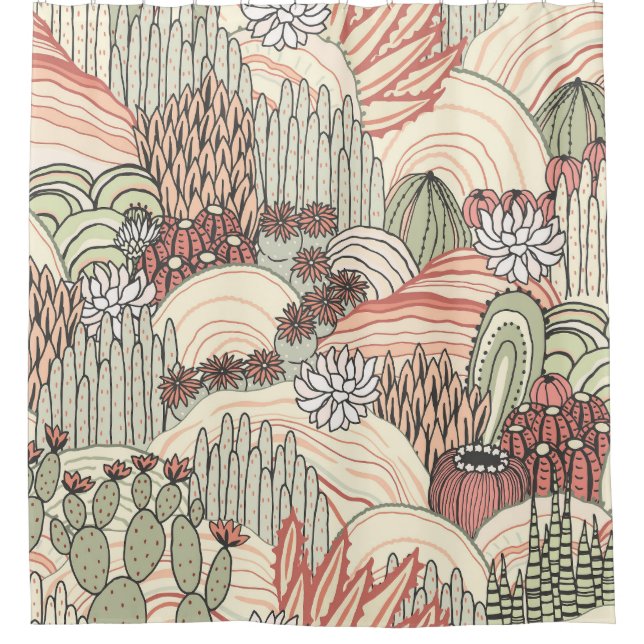 Cortina Para Box Padrões de Paisagem Exterior dos Êxitos Cactos (Frente)