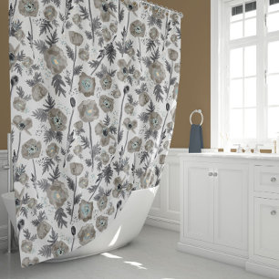 Cortina Para Box Pães Neutros Modernos Padrão Floral de Aquarela