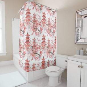 Cortina Para Box Pagoda Chinesa Aquarela com Flores de Cereja (3)