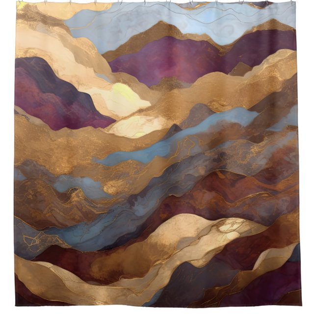 Cortina Para Box Paisagem Abstrato de Aquarela Dourada (Frente)