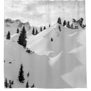 Cortina Para Box Paisagem Alpina: Montanhas de Árvores Neves