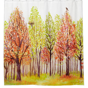 Cortina Para Box Paisagem aquática com árvores de outono