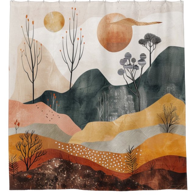 Cortina Para Box Paisagem Boho Abstrato (15) (Frente)