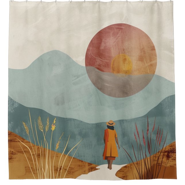 Cortina Para Box Paisagem Boho Abstrato (23) (Frente)