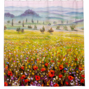 Cortina Para Box Paisagem de ciprestes trabalho de arte italiano
