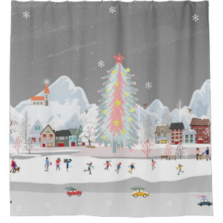 Cortina Para Box Paisagem de inverno: celebrações noturnas da vila.